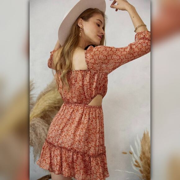 A209 • Margeaux Rust Metallic Printed Mini Dress - Picture 3 of 6